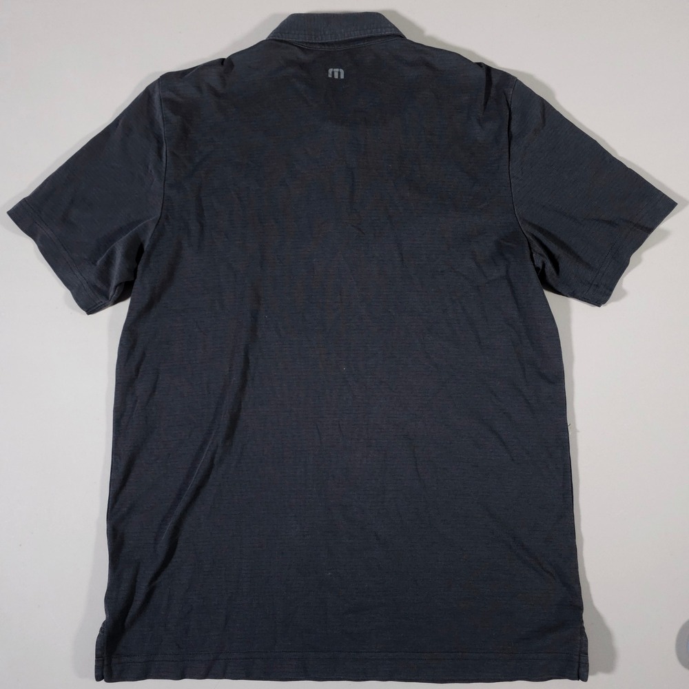 Travis Mathew Polo Shirt Mens Medium Charcoal Grey Purple Striped Pima Cotton - Picture 7 of 7